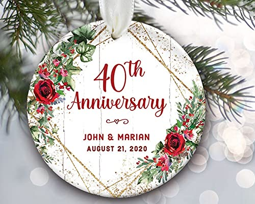 Personalized Circle Ornament For Parent Grandparent Couple 40th Anniversary Flower Printed Custom Names Year Number Date
