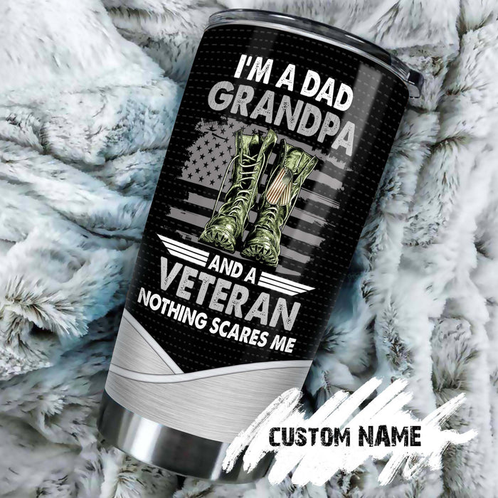 Personalized Tumbler For Grandpa From Grandkids Dad Grandpa Veteran Nothing Scares Me Custom Name Travel Cup Xmas Gifts