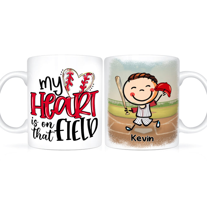 Personalized Ceramic Coffee Mug For Baseball Lovers To Son Daughter My Heart Cute Kid Print Custom Name 11 15oz Cup