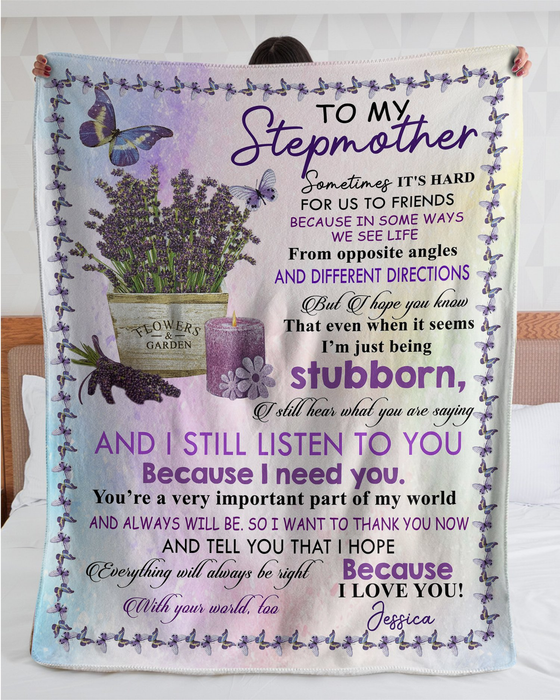 Personalized To My Bonus Mom Blanket Everything Will Always Be Right Violet Flowers Custom Name Gifts For Christmas