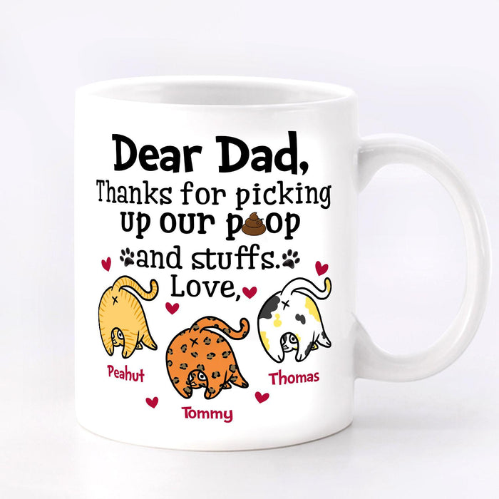 Personalized Ceramic Coffee Mug For Cat Dad Thanks For Picking Up Our Poop Cute Cat Custom Cat's Name 11 15oz Cup