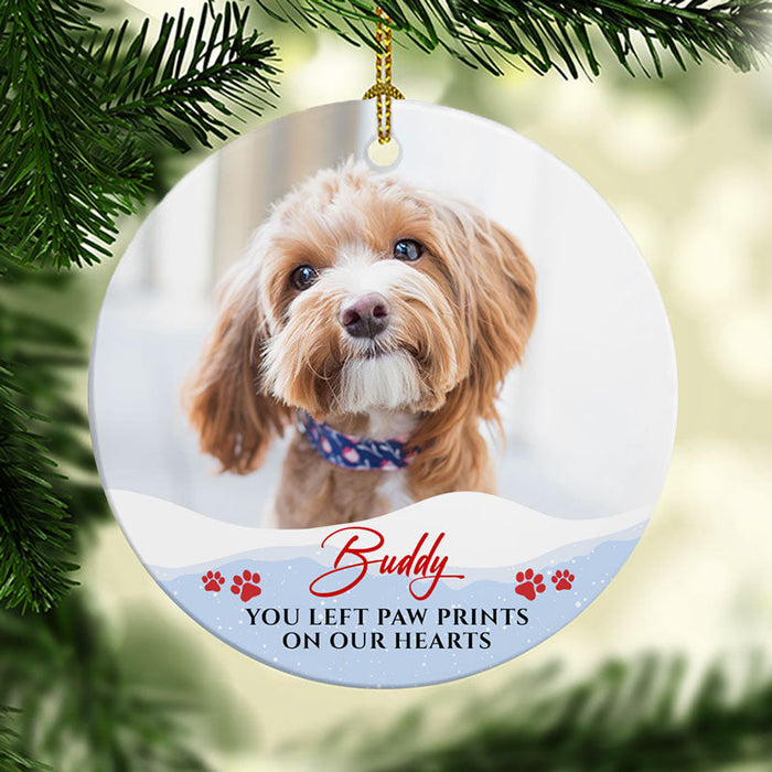Personalized Memorial Ornament For Pet Loss You Left Pawprints On Hearts Custom Name Photo Tree Hanging Sympathy Gifts