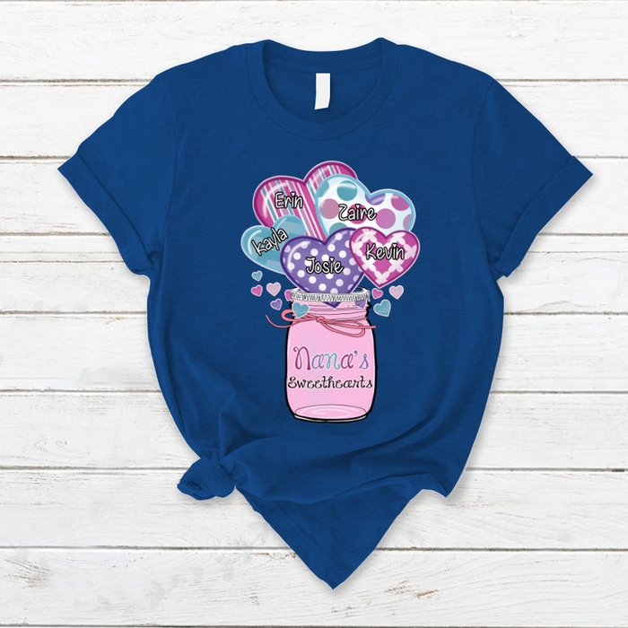 Personalized T-Shirt For Grandma Nana'S Sweethearts Vase Of Colorful Heart Printed Custom Grandkids Name