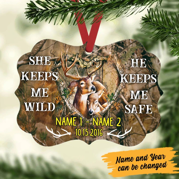 Personalized Ornament Gifts For Couples Deer Hunting Lover She Keep Me Wild Custom Name Tree Hanging On Anniversary