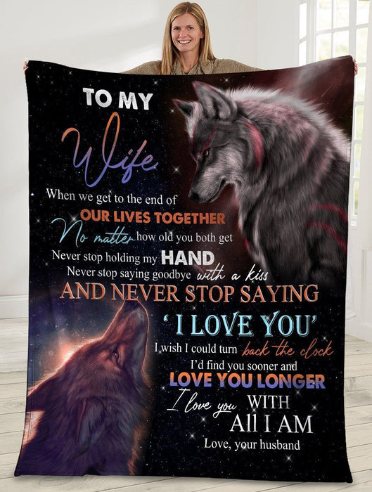 Personalized Blanket To My Wife Never Stop Saying I Love You Wolf Couple Printed Custom Name Blanket For Valentines