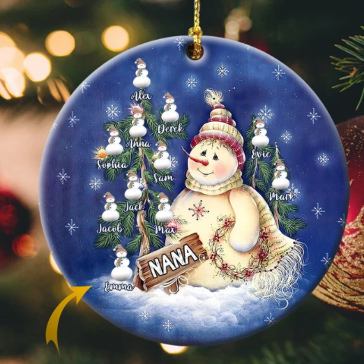 Personalized Ornament For Grandmother From Grandchild Cute Nana Snowman In Winter Custom Name Gifts For Christmas