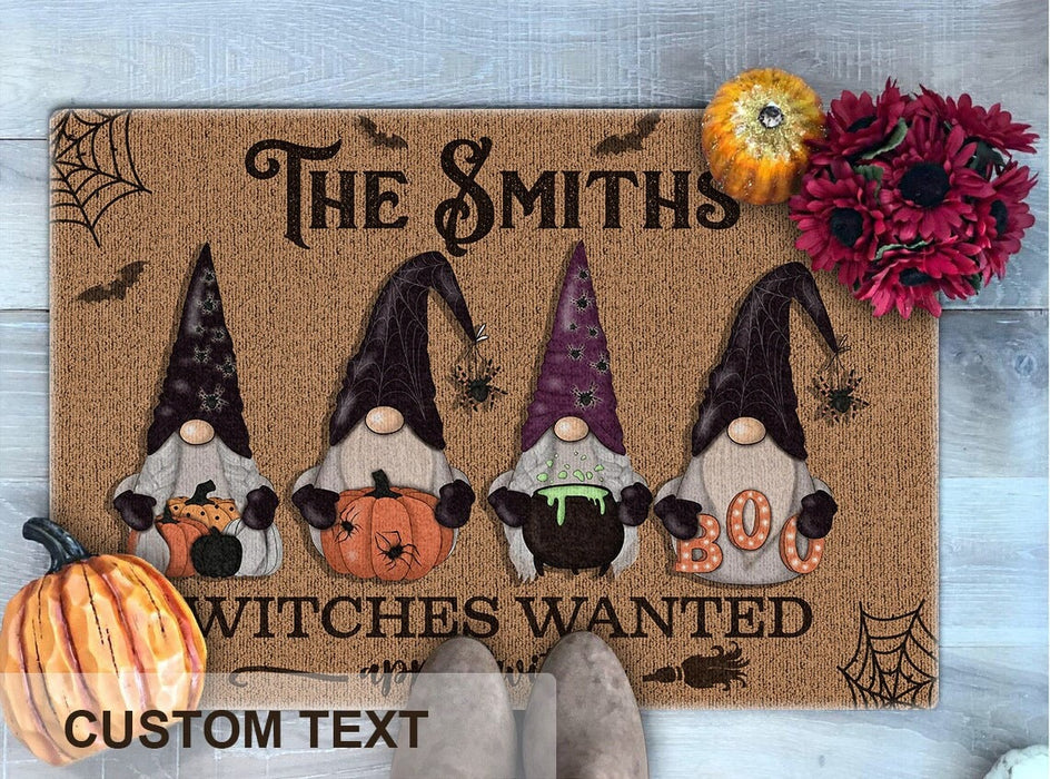 Personalized Welcome Doormat Witches Wanted Cute Boo Gnome With Pumpkin Spider Printed Custom Family Name Halloween Mat