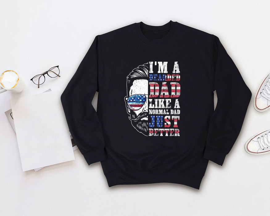 Classic T-Shirt For Dad I'm A Bearded Dad Like A Normal Dad But Better Cool Men & US Flag Printed