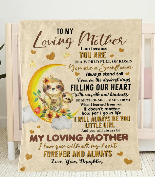 Personalized To My Loving Mother Blanket From Daughter Cute Sloth & Sunflower Printed Mother'S Day Premium Blanket