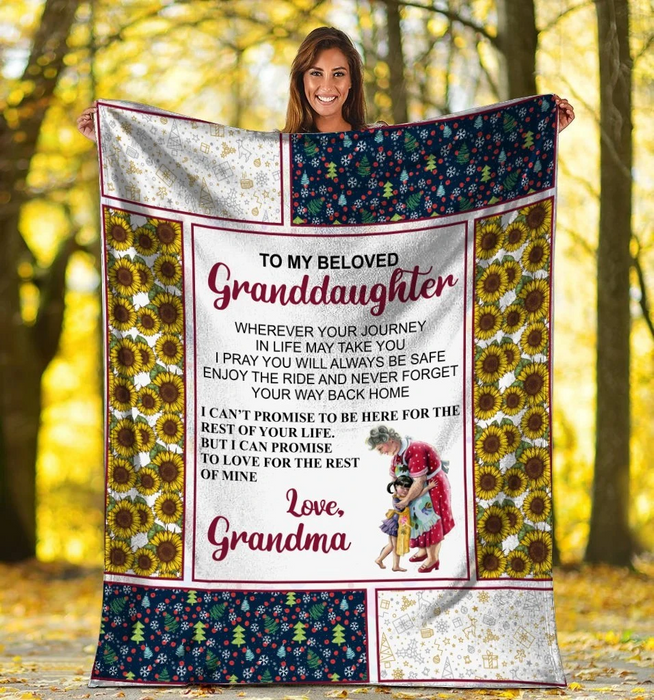 Personalized Sunflower Xmas Blanket To My Beloved Granddaughter Holding Nana And Baby Girl Design Custom Name