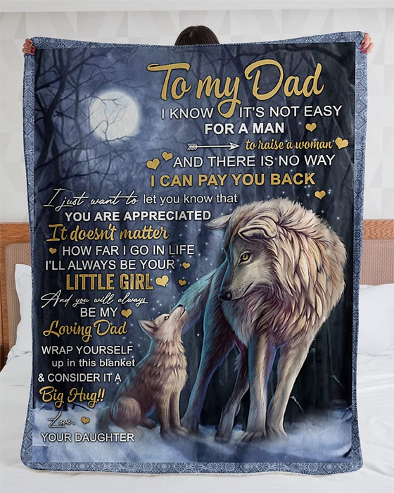 Personalized Fleece Blanket To My Dad From Daughter Funny Wolf Family & Moon Design Print Custom Name Blankets