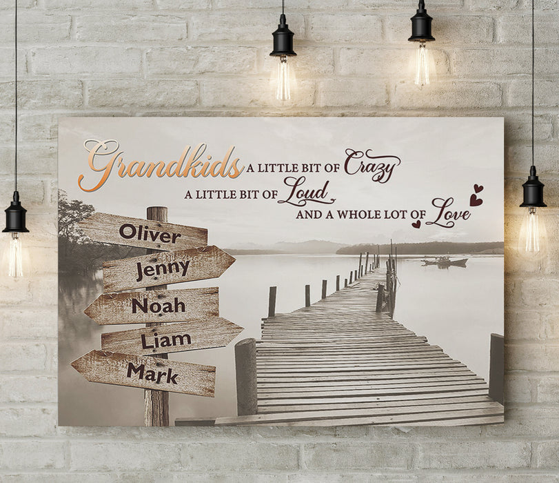 Personalized Matte Canvas For Grandma From Grandkids Lake Dock Street Sign Custom Grandkids Name Canvas Poster