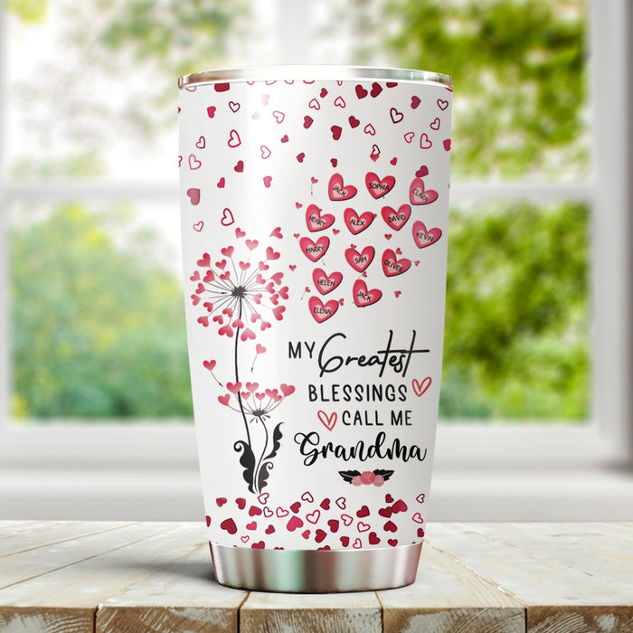 Personalized Tumbler Gifts For Grandma My Blessings Call Me Nana Dandelion Custom Grandkids Name Travel Cup For Birthday