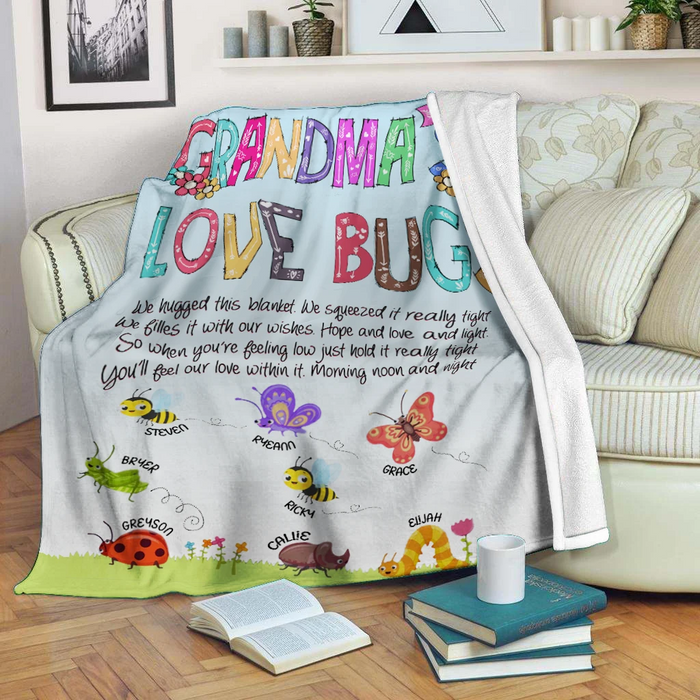 Personalized Fleece Blanket To My Grandmother From Grandkids Grandma'S Love Bugs Custom Name On Cute Insect Printed