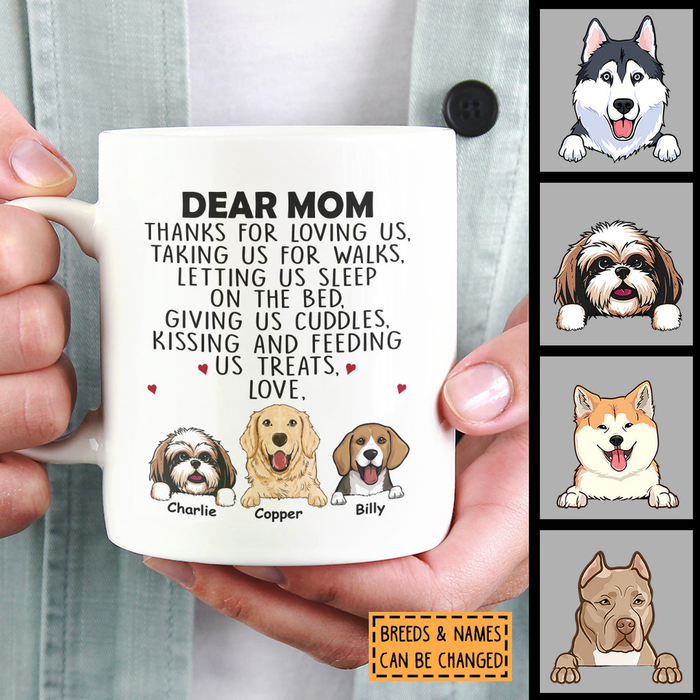 Personalized Coffee Mug Gifts For Dog Owner Thanks For Taking Us For Walks Hearts Custom Name White Cup For Christmas