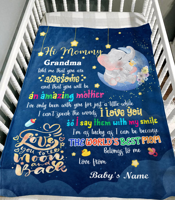 Personalized To My Mommy Blanket From Newborn Baby Love You To The Moon And Back Hugging Elephant Printed Custom Name