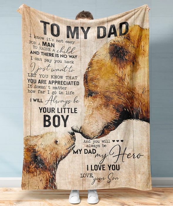 Personalized To My Dad Blanket From Son Daughter Vintage Bear I Know It's Not Easy Custom Name Gifts For Christmas