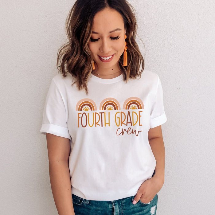 Personalized T-Shirt For Teacher Appreciation Boho Rainbow Fourth Grade Crew Custom Grade Level Back To School Outfit