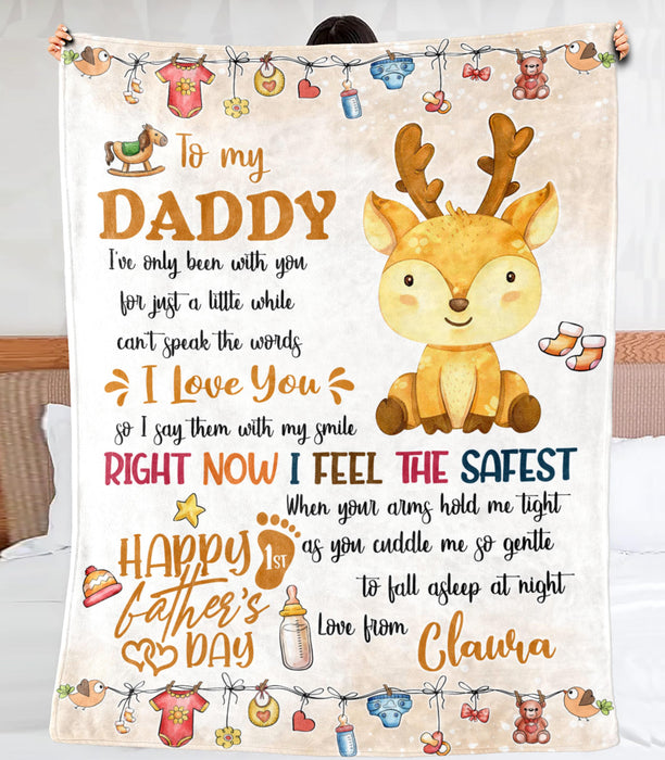 Personalized Blanket To My New Dad From Baby Bump Happy First Father's Day Cute Baby Deer Print Custom Name