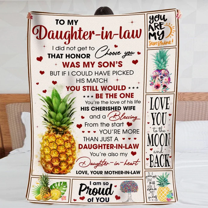Personalized To Daughter In Law Blanket Pineapple I Did Not Get To Choose You Custom Name Gifts For Christmas Birthday