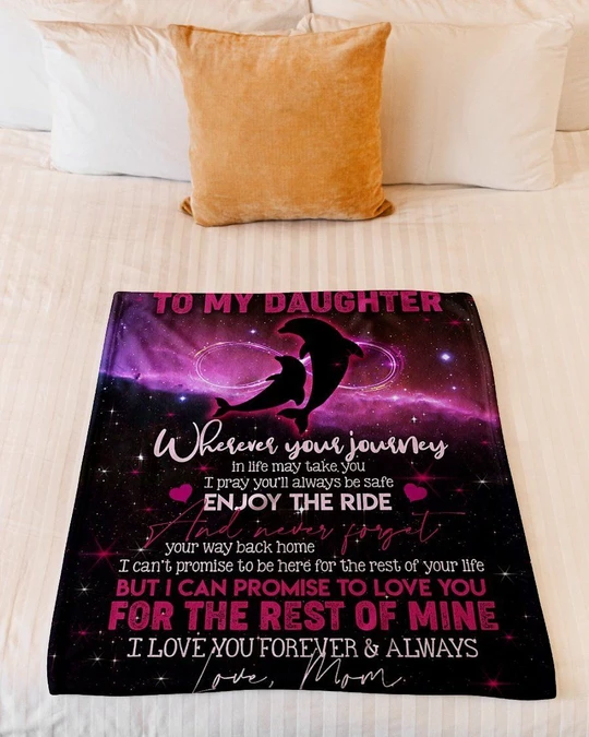 Personalized Lovely Fleece Blanket To My Daughter Neon Pink Dolphins Prints Customized Name Premium Blankets