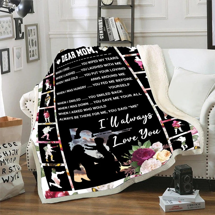 Personalized Blanket for Mom Veteran Always Be There For Me With Design Flowers Custom Name