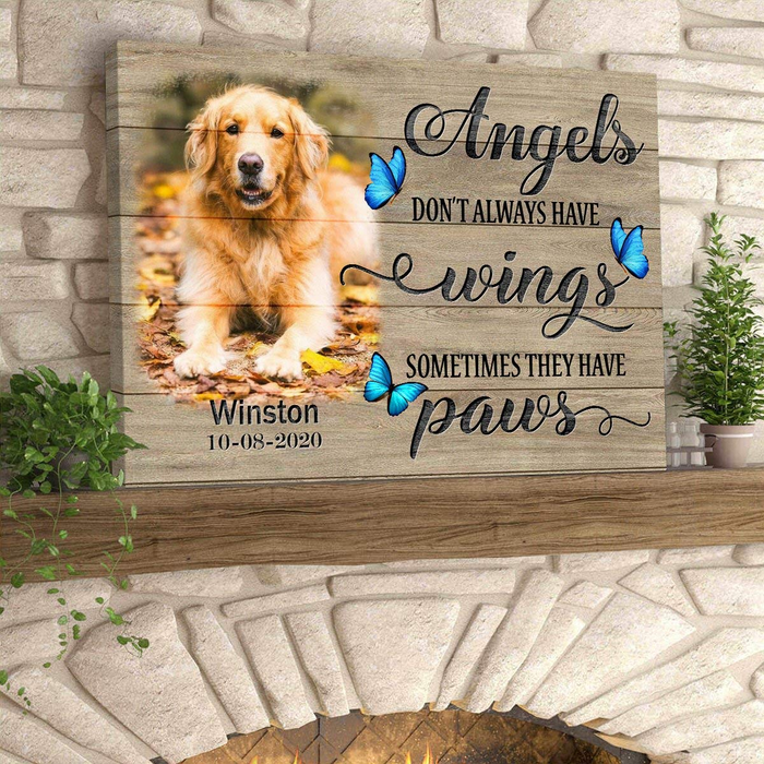 Personalized Memorial Canvas Wall Art For Loss Of Cat Dog Angels Don't Always Have Wings Butterflies Custom Name & Photo