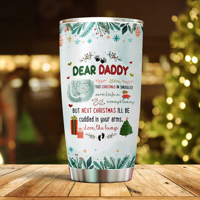 Personalized Tumbler Gifts For 1st Time Dad Cuddled In Your Arms Holly Branch Custom Name Travel Cup For First Christmas