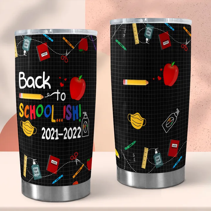Personalized Travel Tumbler For Teacher 20oz Cup Custom Name School Ish Apple Ruler Pencil Notebook Back To School Gifts
