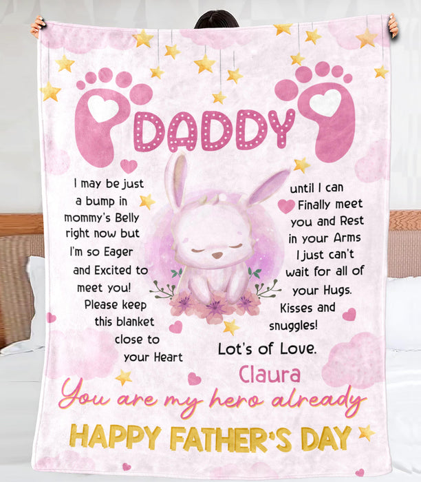 Personalized Fleece Sherpa Blanket From Baby Bump To New Dad Cute Rabbit I Just Can't Wait For First Fathers Day Ideas