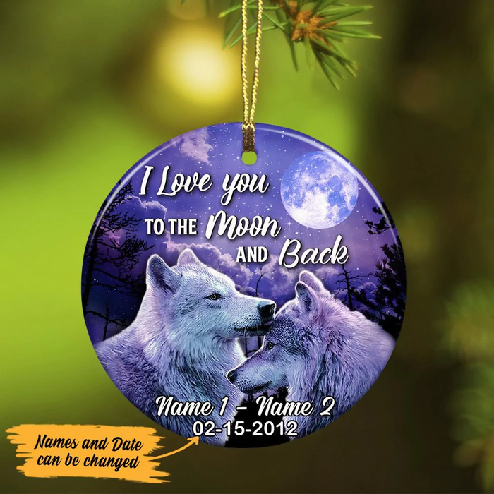 Personalized Ornament Gifts For Couples I Love You Moon And Back Wolf Purple Custom Name Tree Hanging On Anniversary