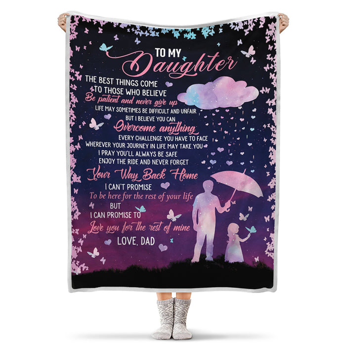 Personalized To My Daughter Blanket From Dad I Believe You Can Overcome Anything Butterflies Pastel Graphic Printed