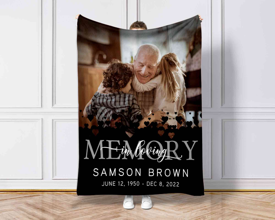 Personalized Memorial Blanket For Loss Of Loved Ones In Loving Memory Heart Far Apart Custom Name Photo Keepsake Gifts