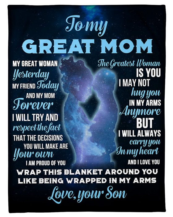 Personalized Fleece Blanket To My Mom I Will Always Carry You In My Heart Mother Holding Son Print Custom Name Blankets