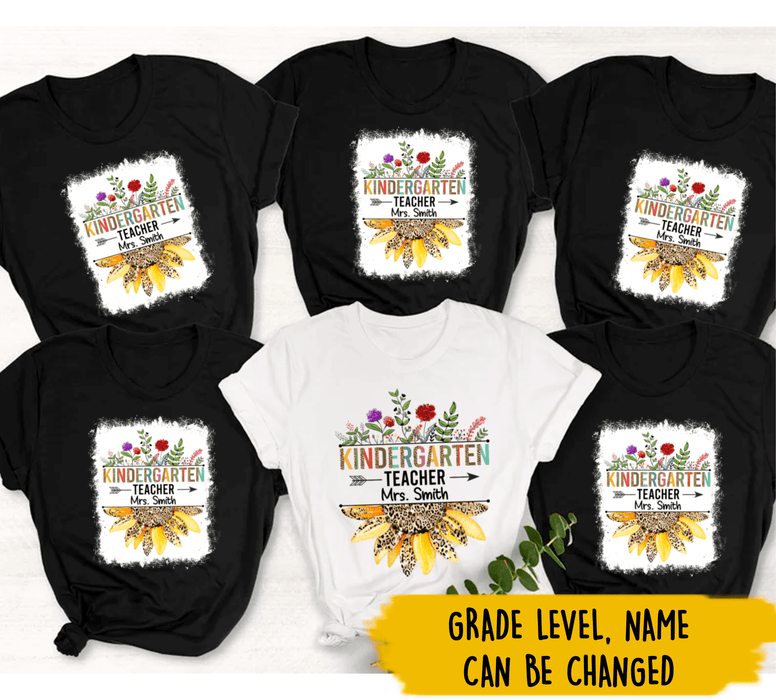 Personalized T-Shirt For Teachers Mrs. Smith Colorful Leopard & Sunflower Design Custom Name Back To School Outfit