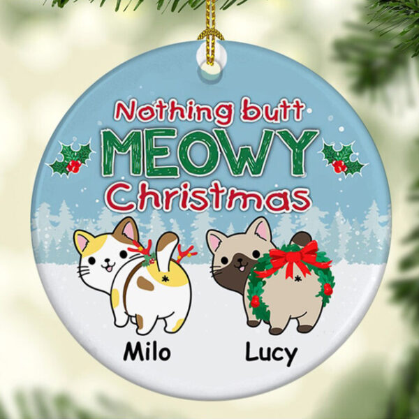 Personalized Ornament For Cat Owners Nothing But Meowy Cute Holly Wreath Custom Name Tree Hanging Gifts For Christmas