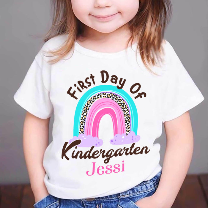 Personalized T-Shirt For Kids First Day Of Kindergarten Rainbow Design Custom Name & Grade Level Back To School Outfit