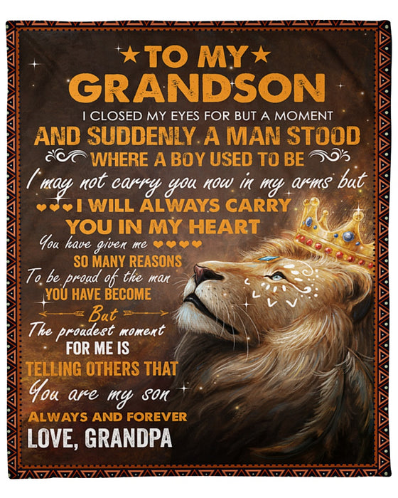 Personalized Blanket To My Grandson From Grandpa I Closed My Eyes For But A Moment Lion With Crown Print Custom Name
