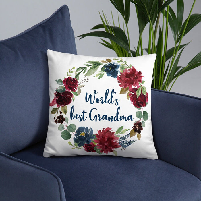Personalized Square Pillow Gifts For Grandma Floral Wreath World's Best Nana Custom Name Sofa Cushion For Thanksgiving