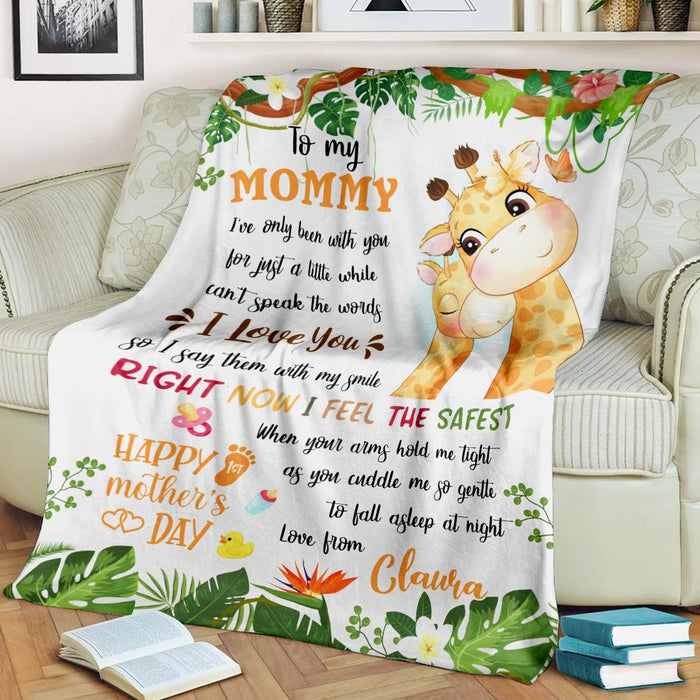 Personalized To My Mommy Blanket From Newborn Son Daughter Happy 1st Mother'S Day Cute Giraffe Printed Custom Name