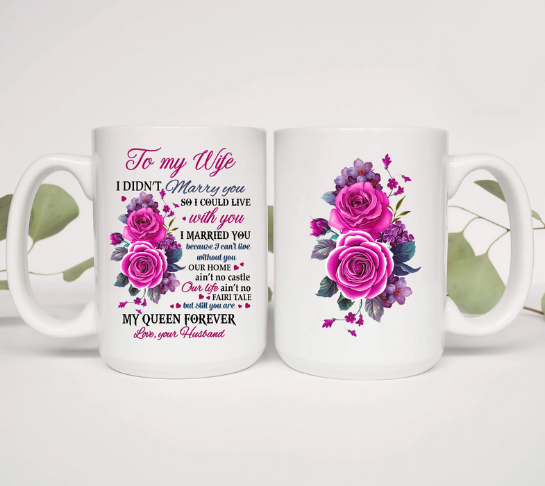Personalized Coffee Mug For Wife From Husband Flowers I Can't Live Without You Custom Name White Cup Gifts For Christmas