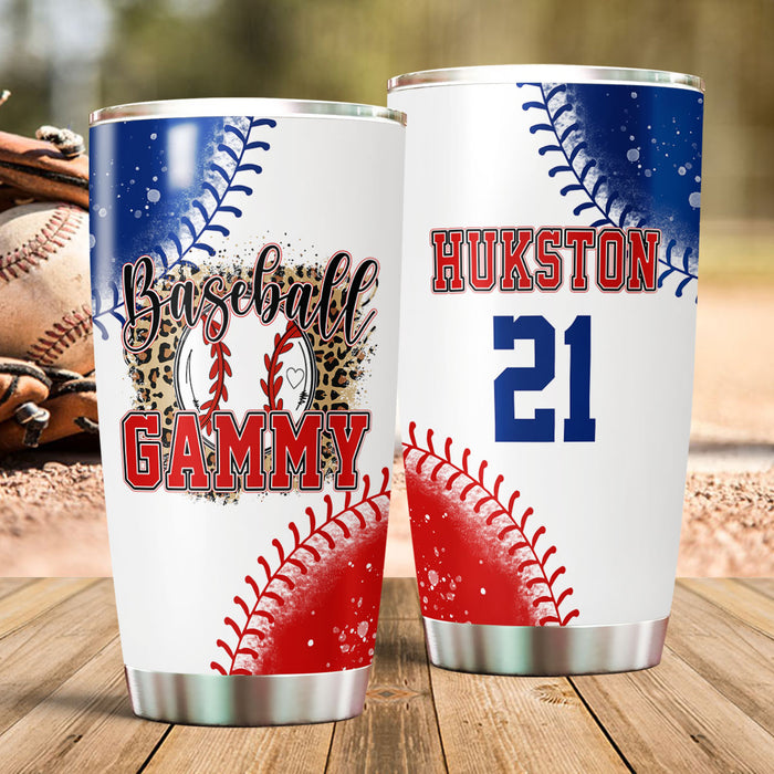 Personalized Tumbler Gifts For Grandma Baseball Gammy Leopard Red White Blue Custom Grandkids Name Christmas Travel Cup