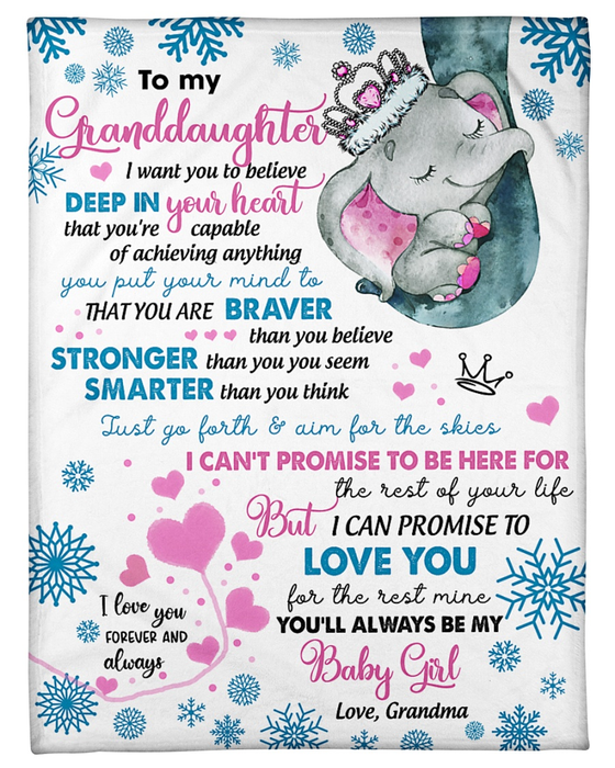 Personalized To My Granddaughter Blanket From Grandparents Elephant Heart Christmas Snowflake Custom Name Xmas Gifts