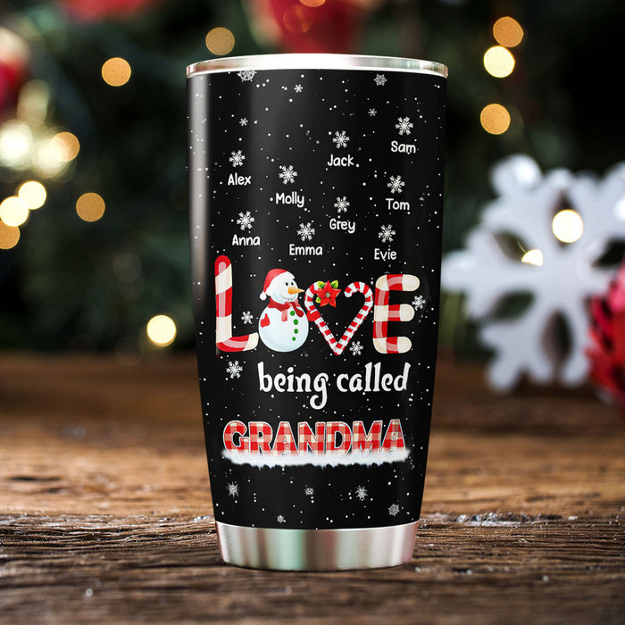 Personalized Tumbler Gifts For Grandma Snowman Love Being Called Snowflakes Custom Grandkids Name Christmas Travel Cup