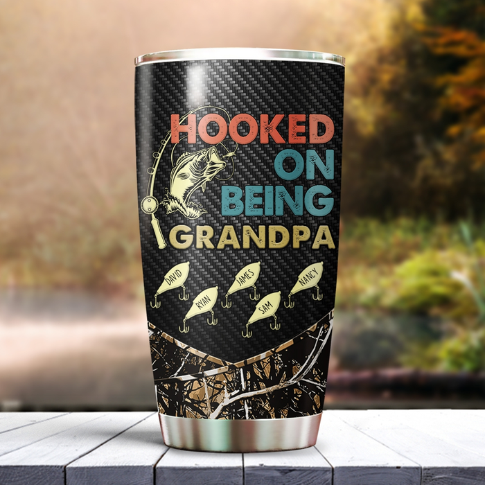 Personalized Tumbler For Grandpa From Grandkids Hook On Being Grandpa Fishing Lovers Custom Name Travel Cup Xmas Gifts