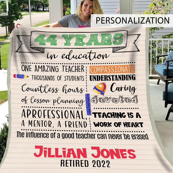 Personalized Retirement Blanket For Teacher Teaching Is A Work Of Heart Custom Name Retired Gifts For Men Women