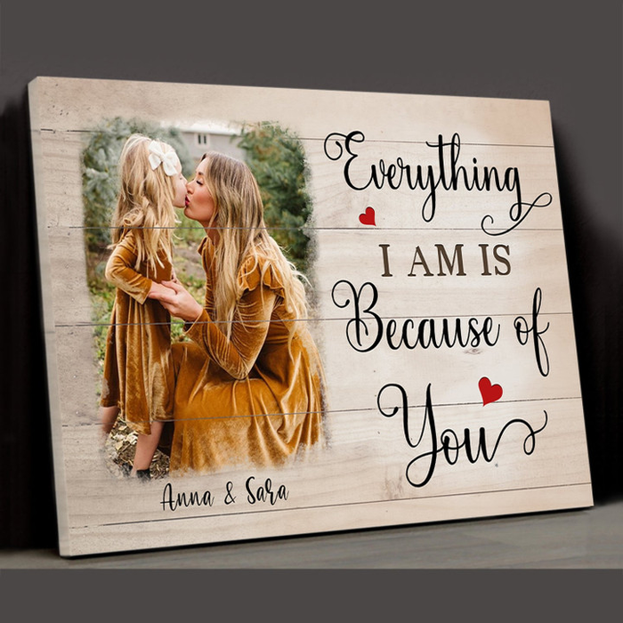 Personalized Canvas Wall Art For Mommy From Kids Everything I Am Is Because Of You Custom Name & Photo Poster Home Decor