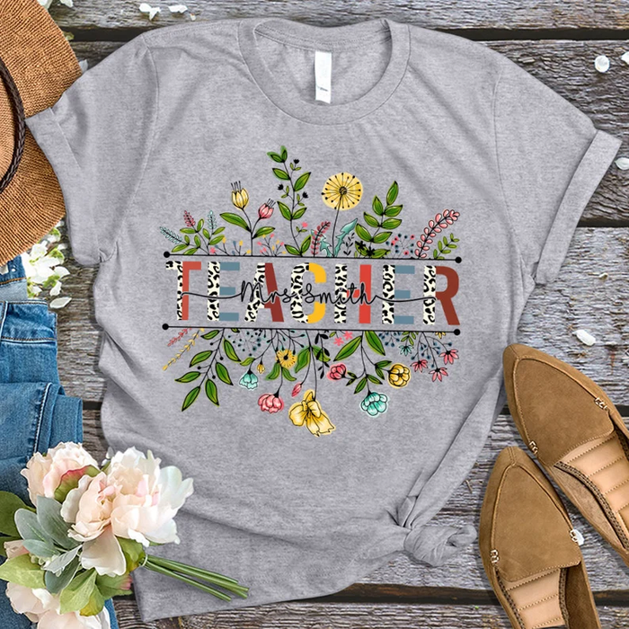 Personalized T-Shirt For Teachers Mrs. Smith Colorful Leopard & Flower Design Custom Name Back To School Outfit