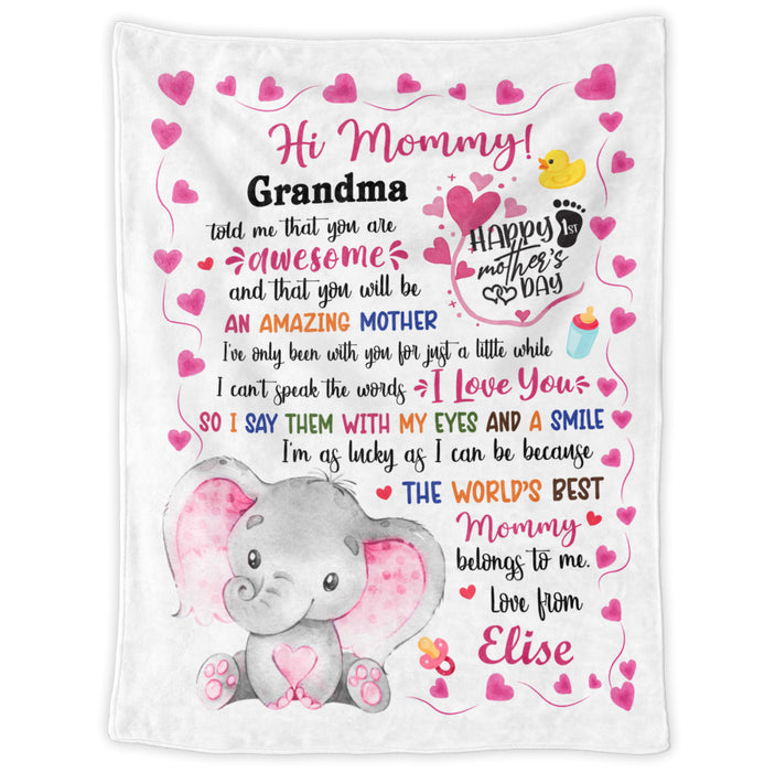 Personalized Blanket For First Time Mom Pink Elephant Mommy Belongs To Me Custom Name Gifts For First Mothers Day