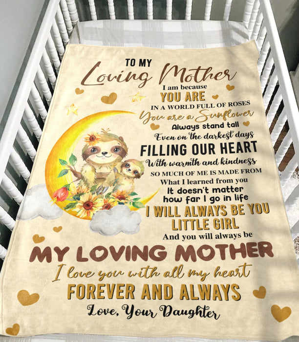 Personalized To My Loving Mother Blanket From Daughter Cute Sloth & Sunflower Printed Mother'S Day Premium Blanket